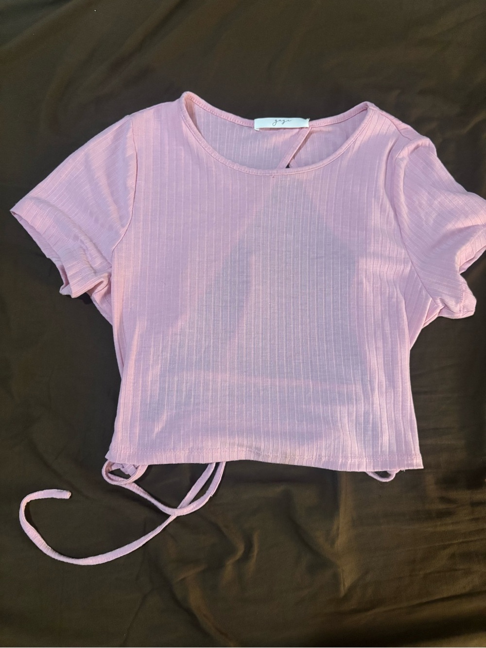 Pink Ribbed Tie-Waist Crop Top